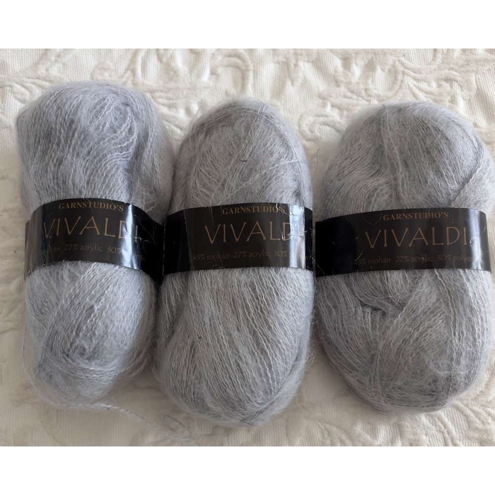Drops Garnstudio Vivaldi Mohair Yarn Lot of 3 Light Gray Color 9 Dye Lot 1767
